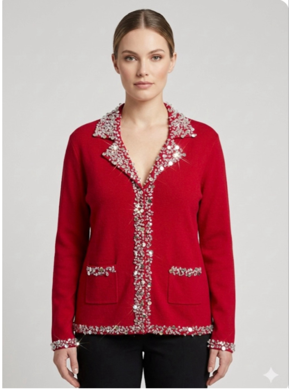 Women's VERTIGO PARIS Red Sequin Cardigan XL - Picture 1 of 7
